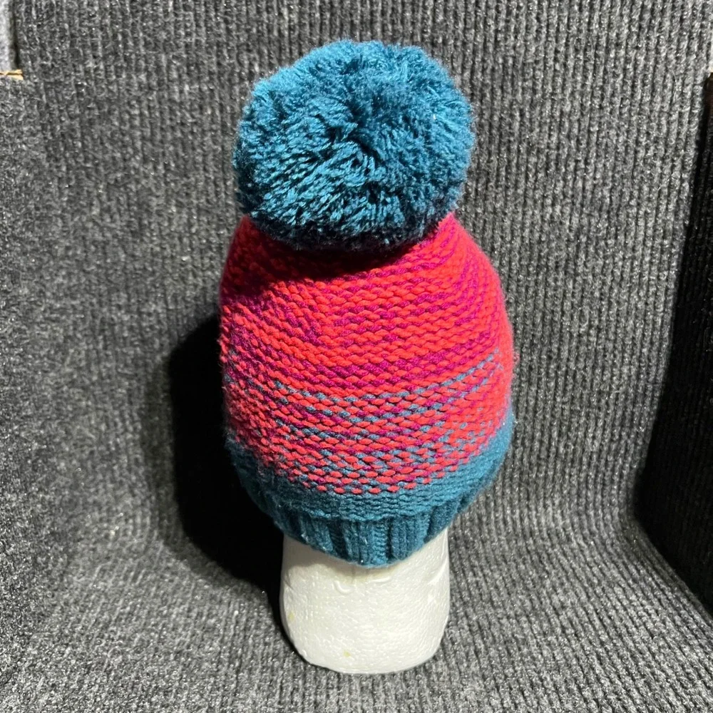 The North Face Beanie Unisex One Size Blue Pink Pom Pom Knit Winter Hat Logo